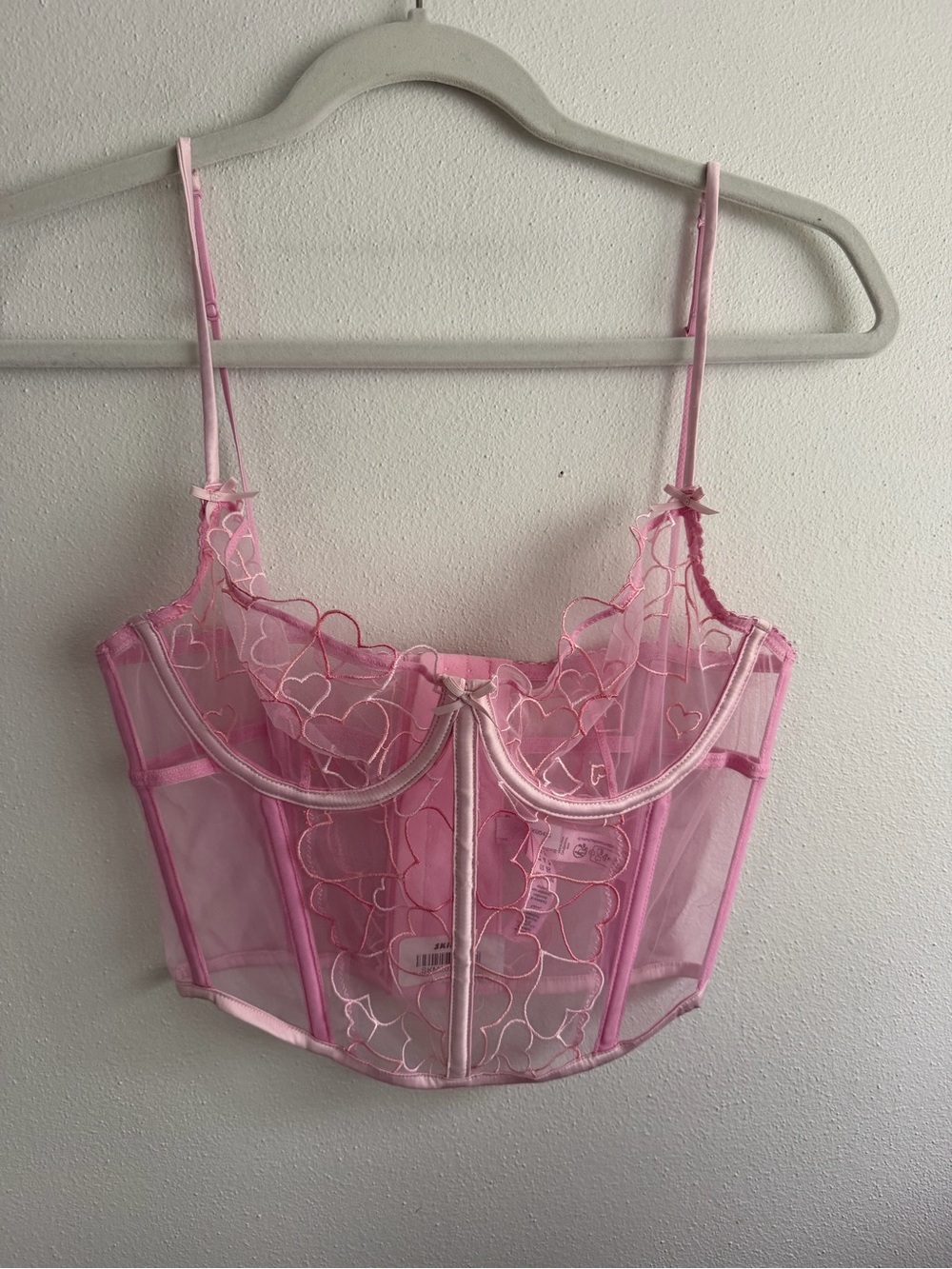SKIMS Pink Sheer Heart-Embroidered Bustier